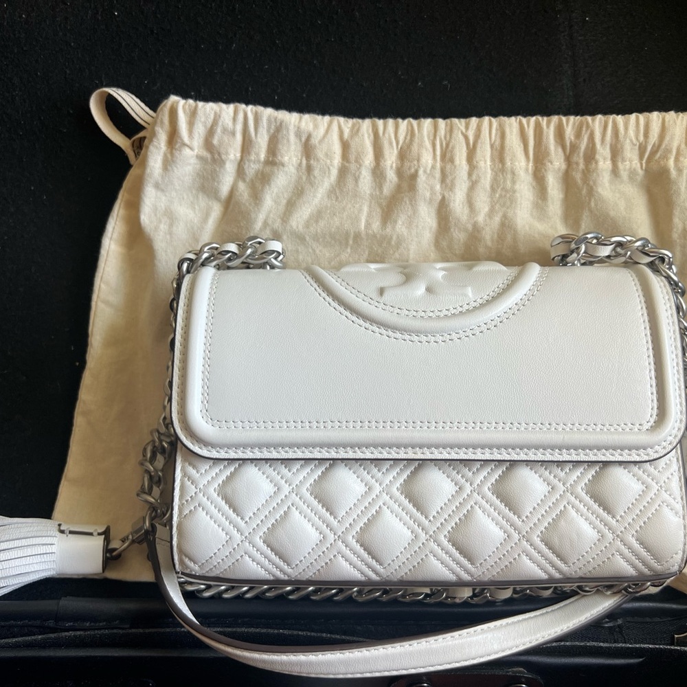Tory Burch White Quilted Shoulder Bag